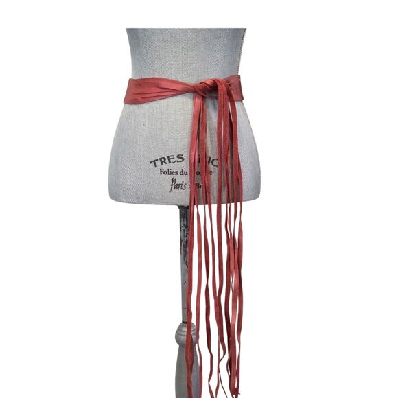 Handmade Red Leather Fringe Tie Belt Boho Hippie Wrap One Size